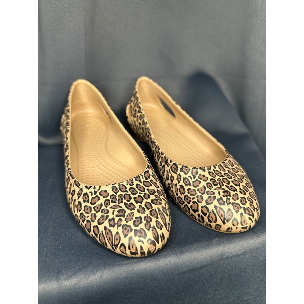 Crocs Kadee II Leopard Print Ballet Flats Womens 6 Tan Brown Animal Print Shoes